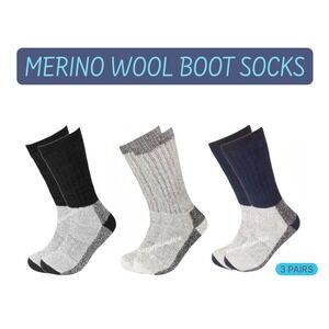 Winter Thermal Merino‎ Wool Socks 10-13 Temp Rated -25* Black Gray Navy 3pk